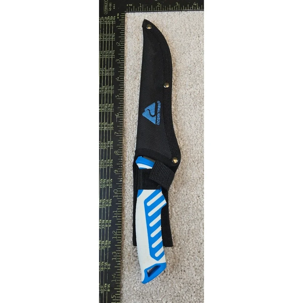 Ozark Trail Fillet Knife Blue White German 4116 Steel Fixed Blade with Sheath